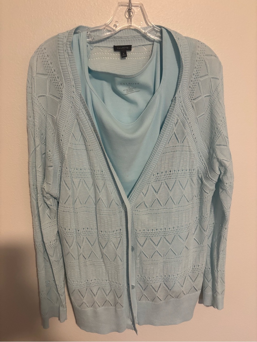 Talbots Pale Blue Openwork V-Neck Cardigan